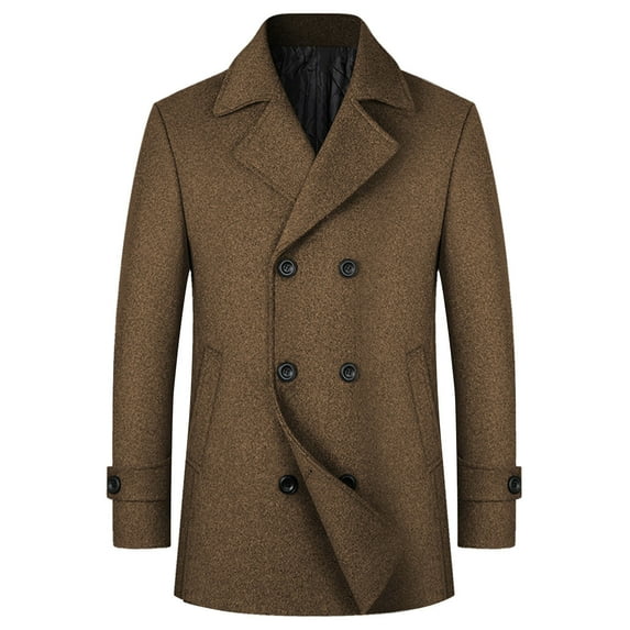 Holiday Clearance! AIEOTT Mens Winter Trench Coat Double Breasted Trench Coat Lapel Casual Long Sleeve Cardigan Fashion Wool Coat