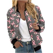 Holiday! ChaoHeng Womens Jackets Lightweight Plus Size Oversized,Women's Printed Cardigan Jacket Zippered Jacket Long Sleeved Casual Jacket JacketPink,S