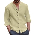 thumbnail image 1 of Umfun Christmas Gifts Shirts for Mens Casual Fashion Solid Round Neck Button Long Sleeve Shirt Blouse Khaki L, 1 of 5