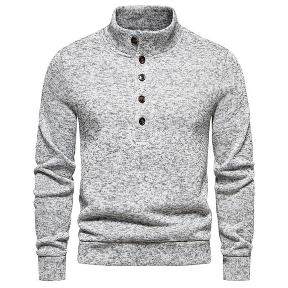 Umfun Christmas Gifts Shirts for Mens Casual Pullover Solid Long Sleeve Turtleneck Sweater Tops Blouse Gray M