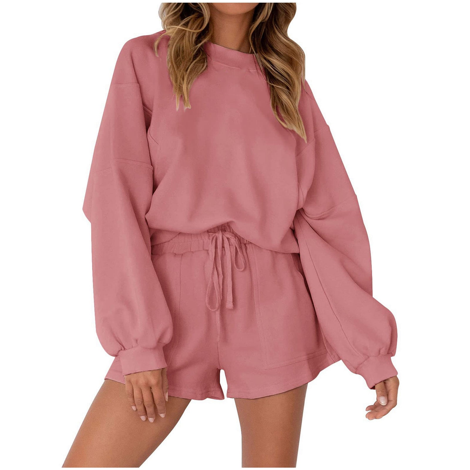 Panadila Women's Oversized Lounge Set - Striped Sweater & Shorts Pajama Set, 2 Piece, Green Combo - View #2