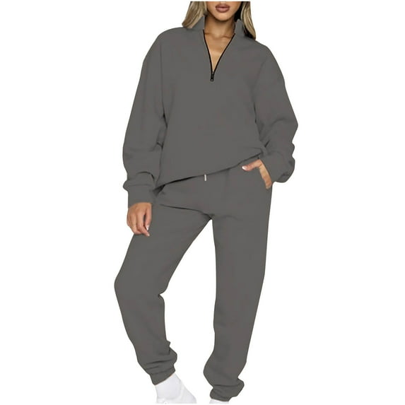 Holiday Clearance Gift Sets! Pejock Women's 2 Piece Outfits Matching Lounge Sets Women Solid Color Zippered Lapel Sweater Top Pants Set Loungewear Sets Tracksuit Sweatsuits