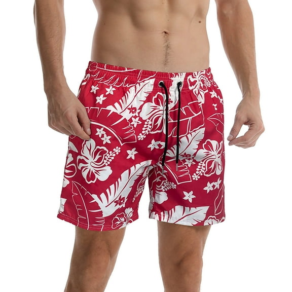 Holiday Clearance Mens Gym Shorts Men Fashion Casual Drawstring Elastic Stripe Printing Beach Shorts XL, Red
