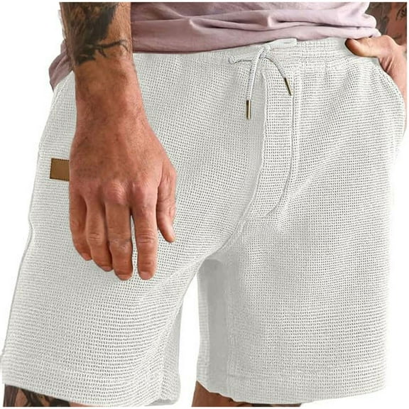 Holiday Clearance Mens Gym Shorts Men's Solid Color Casual Drawstring Closed Elastic Waist With Pockets Shorts M, White