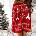 thumbnail image 1 of TMOYZQ Ugly Christmas Sweater for Women, Christmas Sweater Dress for Women, Christmas Gifts Snowflake Print Oversized Sweater One Shoulder Long Sleeve Loose Sweater Dress, 1 of 9