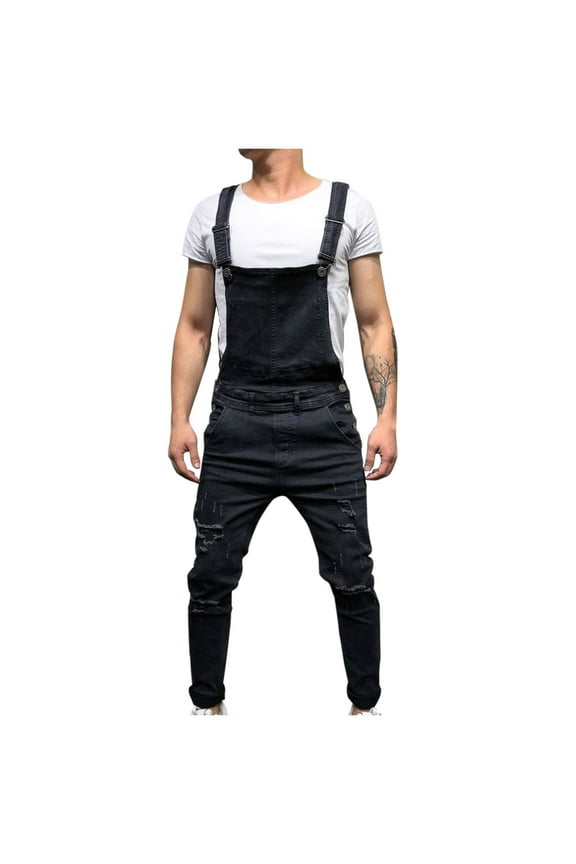 Holiday Clearance! ZVNAΖH Denim Bib Overalls for Men Slim Fit Jumpsuit with Pockets Fashion Retro Workwear with Adjustable Straps