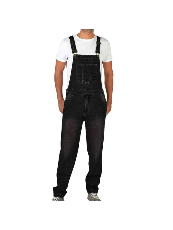 Holiday Clearance! ZVNAΖH Men's Denim Bib Overalls Jeans Fashion Boot Cut Trousers Casual Slim Fit Adjustable Straps Jumpsuit