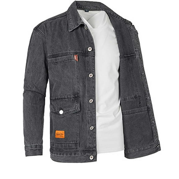 Holiday Clearance! ZVNAΖH Men's Denim Jacket Lapel Metal Button Motorcycle Jacket Spring Fall Outfits, Gifts for Men, M-4XL