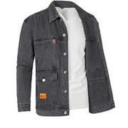 Holiday Clearance! ZVNA H Mens Denim Jacket Lapel Metal Button Motorcycle Jacket Spring Fall Outfits, Gifts for Men, M-4XL