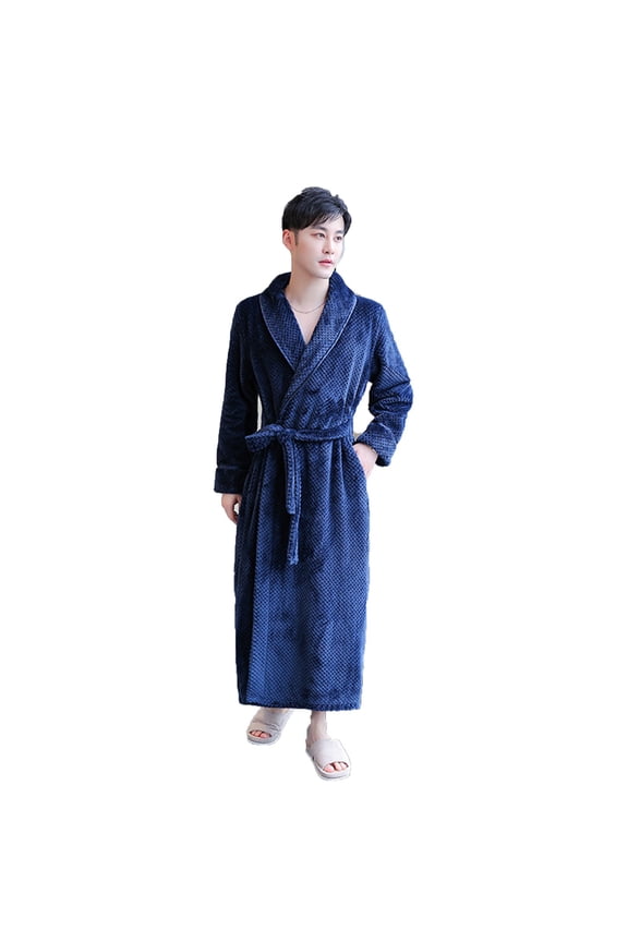 Holiday Clearance! ZVNAΖH Men's Plush Fleece Robe Ultra Soft Fluffy Full Length Bathrobe Shawl Collar Winter Warm Spa Robes