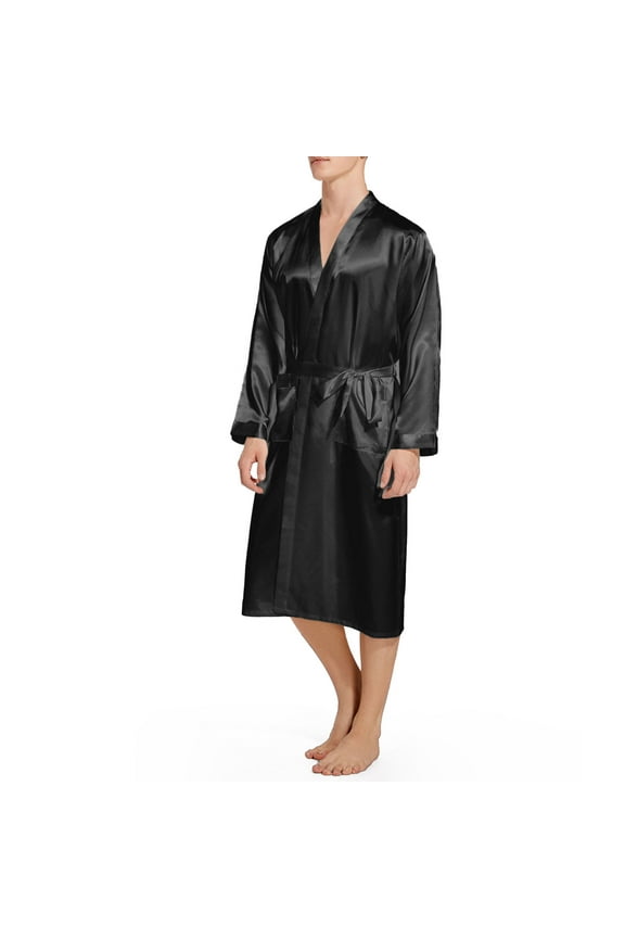 Holiday Clearance! ZVNAΖH Men's Satin Kimono Robe Silk Classic Long Bathrobe Pockets Lightweight Loungewear