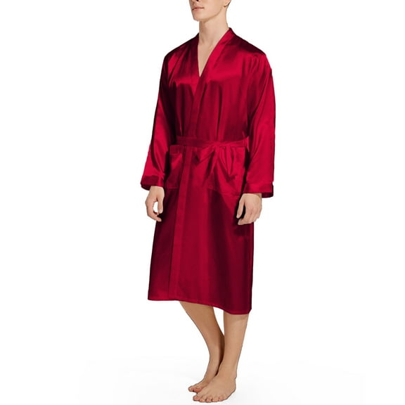 Holiday Clearance! ZVNAΖH Men's Satin Kimono Robe Silk Classic Long Bathrobe Pockets Lightweight Loungewear