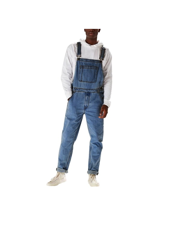 Holiday Clearance! ZVNAΖH Mens Big and Tall Bib Overalls Denim Fashion Boot Cut Trousers Casual Slim Fit Adjustable Straps Jumpsuit