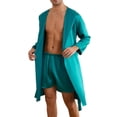 thumbnail image 1 of Holiday Clearance! ZVNAΖH Mens Hooded Robe Satin Bathrobe with Shorts Set Silky Kimono Robe Sleepwear, 1 of 5