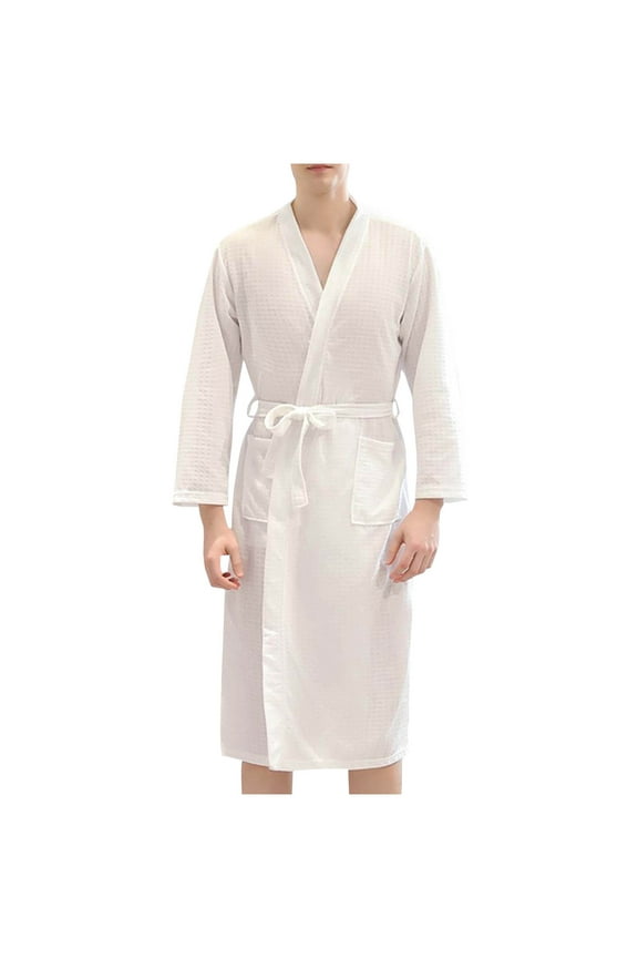 Holiday Clearance! ZVNAΖH Mens Lightweight Waffle Knit Robe Soft Kimono Spa Bathrobes Knee Length Summer Robes