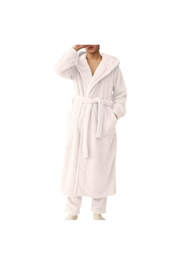 Holiday Clearance! ZVNAΖH Mens Plush Fleece Robe, Cozy Warm Bathrobe Fuzzy Male Spa Long Robe With Pockets