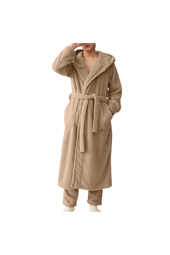Holiday Clearance! ZVNAΖH Mens Plush Fleece Robe, Cozy Warm Bathrobe Fuzzy Male Spa Long Robe With Pockets