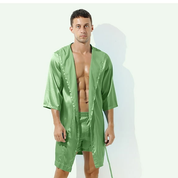 Holiday Clearance! ZVNAΖH Mens Satin Robe Silky Bathrobe Lightweight Sleepwear Luxurious Pyjama Set Hooded Nightgown