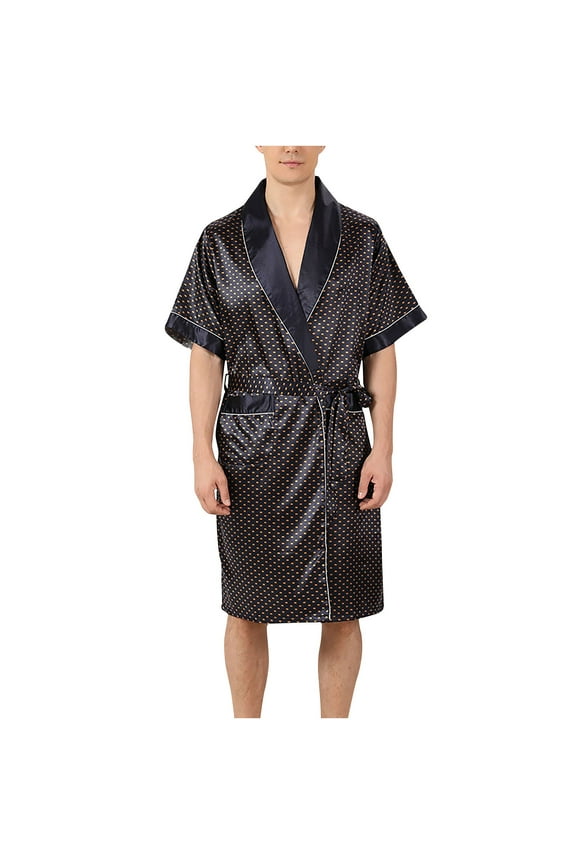 Holiday Clearance! ZVNAΖH Mens Silk Robe Short Sleeve Belted Kimono Bathrobe Satin Sleepwear Loungewear with Pockets