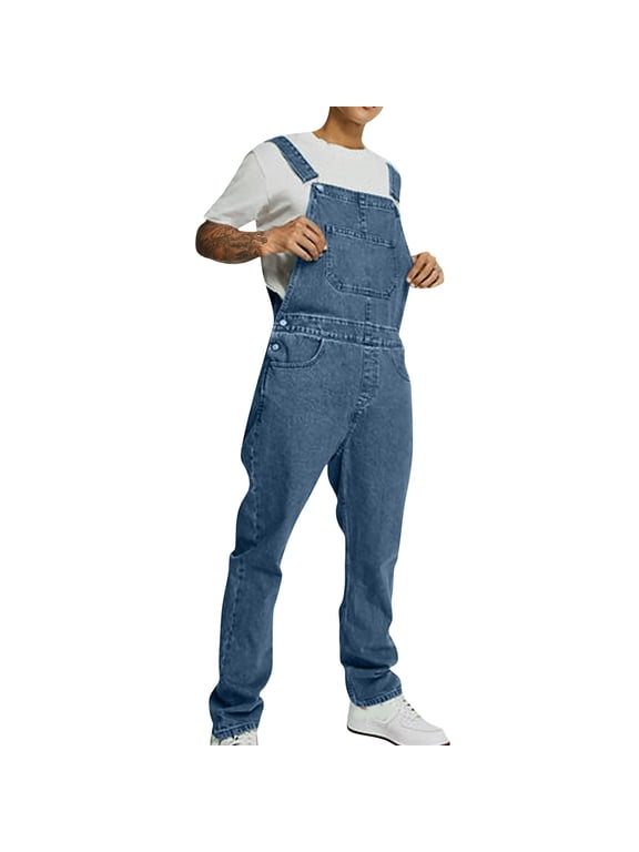 Holiday Clearance! ZVNAH Overalls for Men Workwear Bib Jeans Fashion Boot Cut Trousers Casual Slim Fit Adjustable Straps Jumpsuit