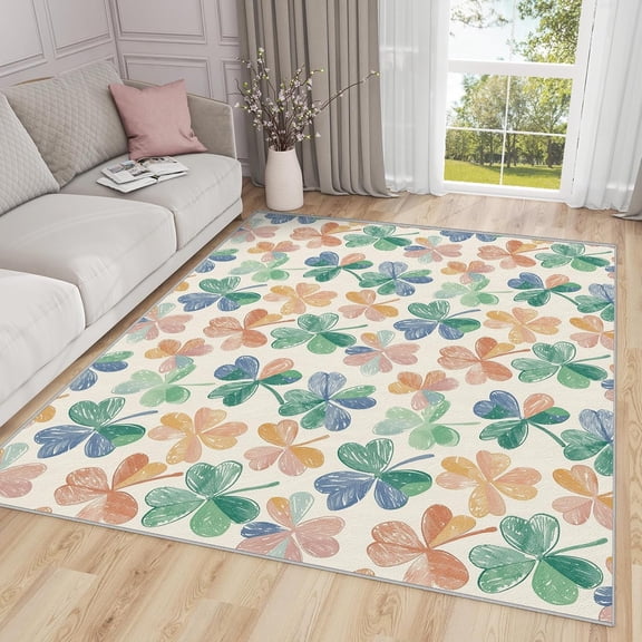 Holiday Clover Area Rugs, Green Shamrock Pattern Carpet, Washable Non Slip Low Pile Soft Rug for Living Room Bedroom Decor Mat 2x3ft