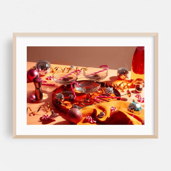 Holiday Cocktails - Photography Christmas Cocktail Disco Ball Winter Oak Framed Wall Art Print 8 x 10 inches