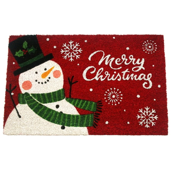 Holiday Coir Doormat Christmas Welcome Mat Entry, Front Door Outdoor/Indoor Rug Durable, PVC Rubber Backing, Long Lasting Neve Collection 18"x28" - Merry Christmas Snowman