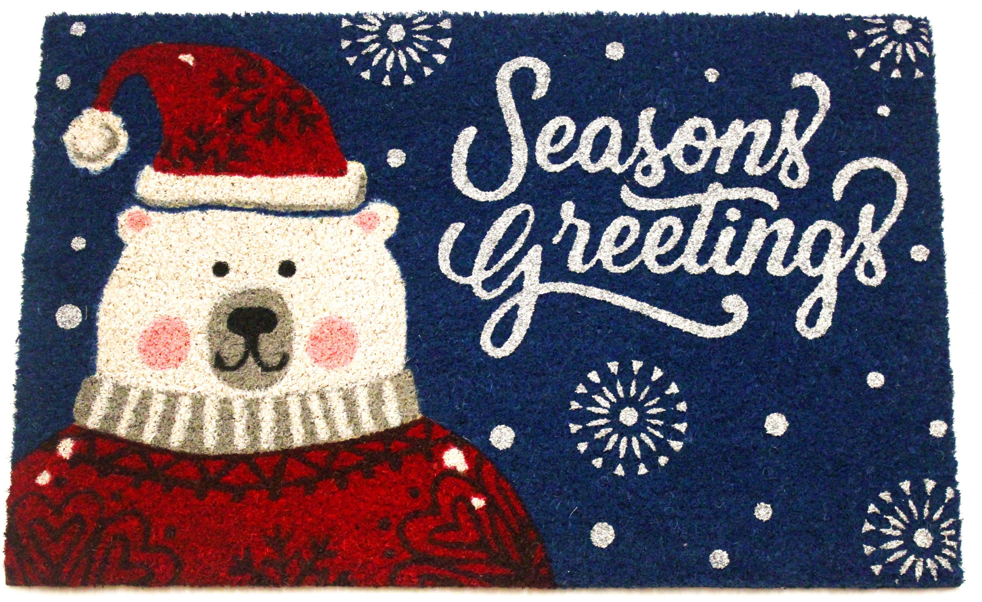 Greetings Rug Holiday Coir Doormat Christmas Welcome Mat Entry, Front Door Outdoor ...