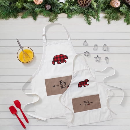 Holiday Collection Big & Baby Bear 2-Piece Polycotton Adult and Kids Apron Set, Neutral
