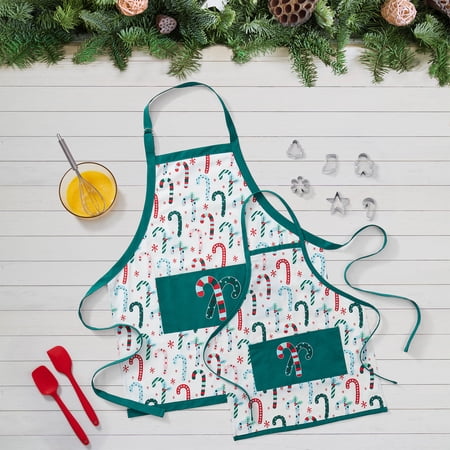 Holiday Collection Candy Cane 2-Piece Polycotton Adult and Kids Apron Set, Multi