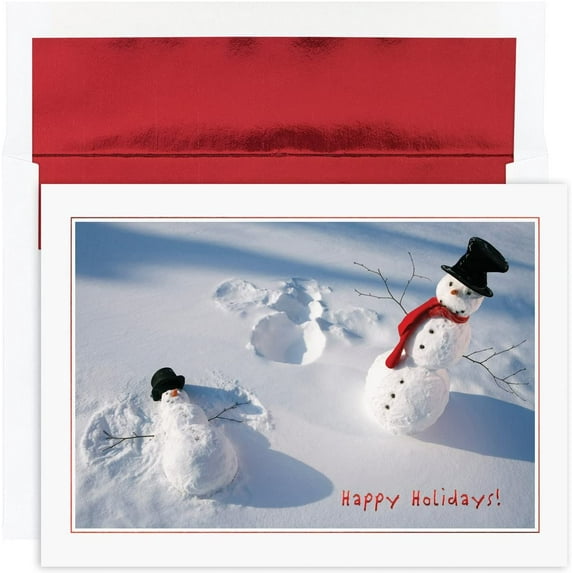 Holiday Collection Holiday Cards, 5 5/8" x 7 7/8", Snowman Angels Design, Red, Pack Of 18