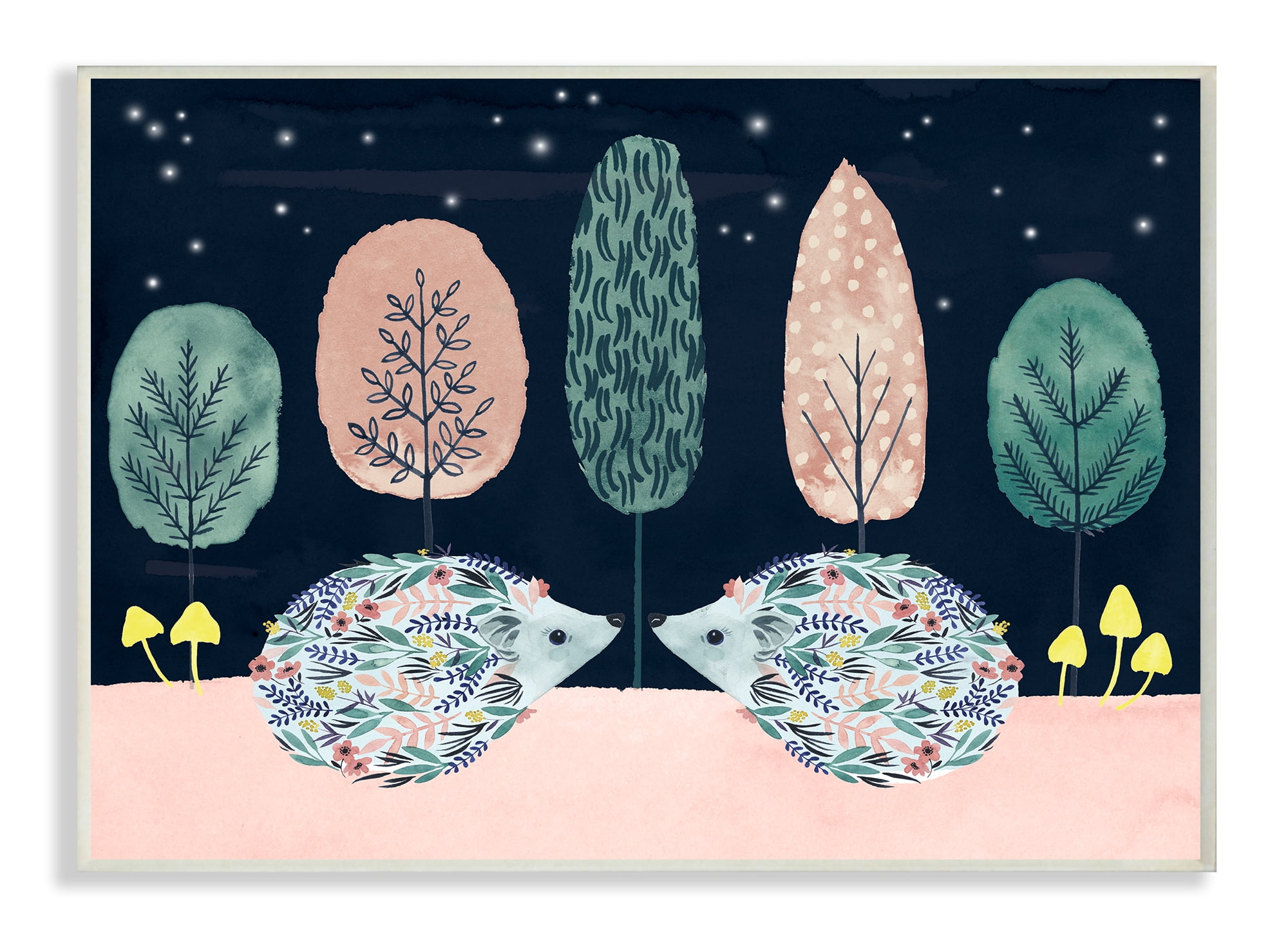 Holiday Colors Red and Green Trees Floral Porcupines at Night Wall Plaque Art, 10 x 0.5 x 15