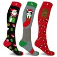 thumbnail image 1 of Holiday Compression Socks - Knee High Performance Socks for Running, Athletics, Travel, and Pregnancy - Improved Circulation & Support for Men and Women - 3 Pair, 1 of 7