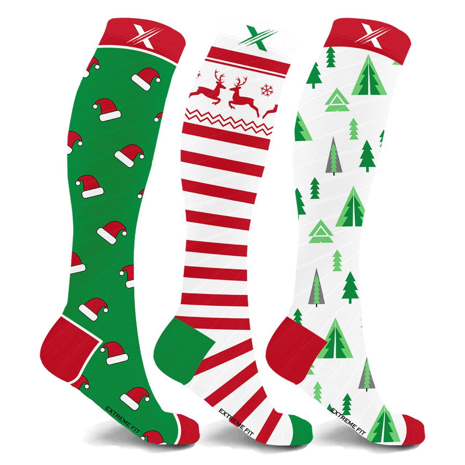 Holiday Compression Socks - Knee High Performance Socks for Running, Athletics, Travel, and Pregnancy - Improved Circulation & Support for Men and Women - 3 Pair