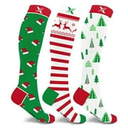 Holiday Compression Socks - Knee High Performance Socks for Running, Athletics, Travel, and Pregnancy - Improved Circulation & Support for Men and Women - 3 Pair