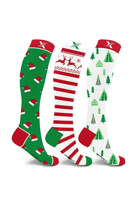 Holiday Compression Socks - Knee High Performance Socks for Running, Athletics, Travel, and Pregnancy - Improved Circulation & Support for Men and Women - 3 Pair