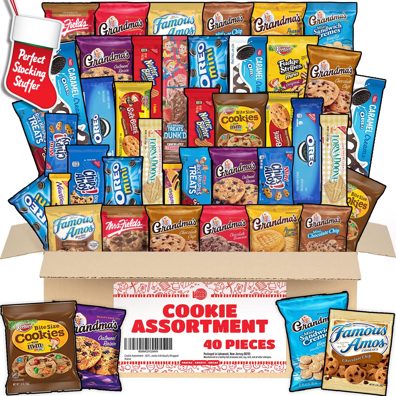 Holiday Cookie Assortment Box 40 FULL SIZE Pieces Bulk Variety Pack Cookie Sampler Snack