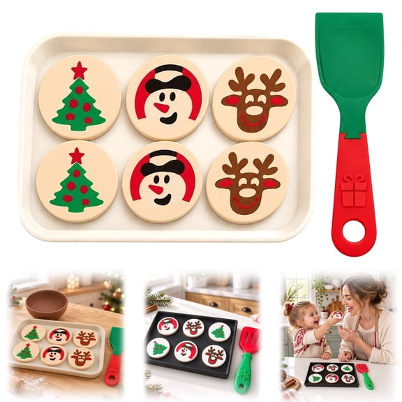 Holiday Cookie Baking Play Set, Christmas Spatula and Cookie Props, Pretend Kitchen Accessories for Seasonal Displays