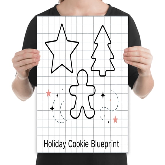 Holiday Cookie Blueprint - Modern Kitchen Decor - 13x19 Poster Print - Festive Style