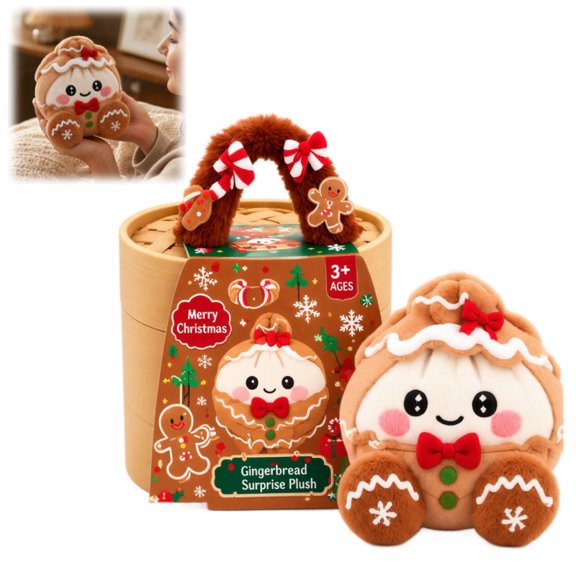 Holiday Cookie Dumpling Plush Toy, Cute Steamed Bun Stuffed Plushie with Steamer Gift Box, Soft Christmas Collectible Plush, Holiday Surprise Gift for Kids & Adults