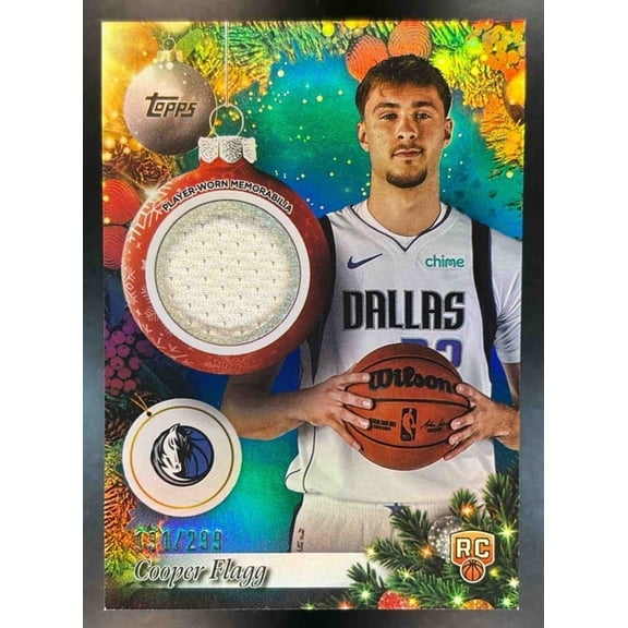 Excellent Dallas Mavericks Cooper Flagg PR-CF Holiday Player Relics Blue Metallic Glitter Basketball Card Topps