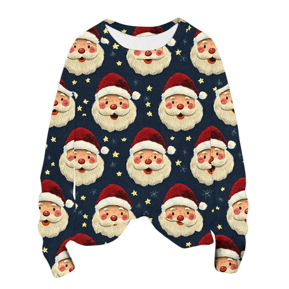 Holiday Cotton Sweatshirts Womens Long Sleeve Christmas Graphic Shirt Sweater Fall Xmas Cute Pullover, L Dark Blue