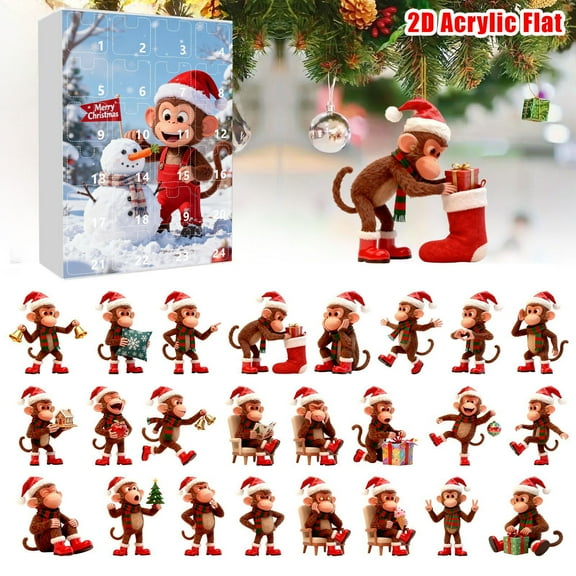 Holiday Countdown Calendar under $5! Bzdzmqm Monkey Themed Advent Calendar 2025, Christmas Countdown Decor, 24 Days Monkey Ornaments,KidsHoliday Activity, Festive Countdown Calendar