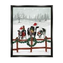 Holiday Cows Farmland Fence Holiday Graphic Art Jet Black Framed Art Print Wall Art