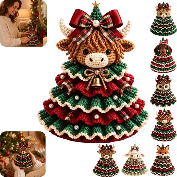 Holiday Craft Set Diy Crochet Kit For Beginners Animal Christmas Tree Ornament Project For Shelf And Tabletop Display,Highland Cow