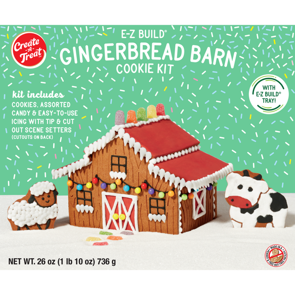 Holiday Create A Treat E-Z Build Gingerbread Barn Cookie Kit, 26 oz, 1 Count, Regular, Shelf-Stable