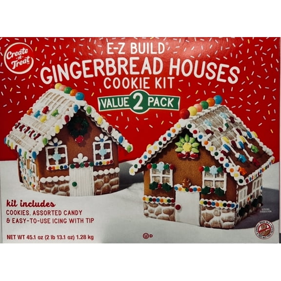 Holiday Create-A-Treat E-Z Build Gingerbread Houses Cookie Kit, Value 2 Pack, 45.1 oz