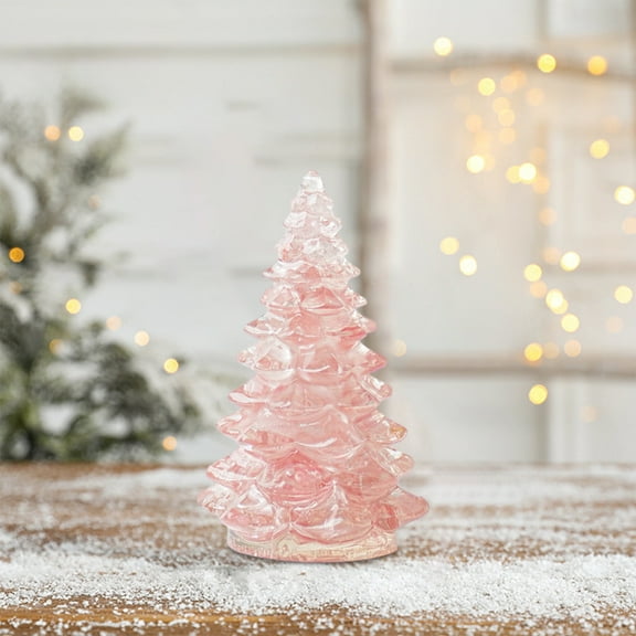 Holiday Crystal Christmas Tree Figurine - 2.32 Inch Glass Xmas Tree Decor for Tabletop, Fireplace Mantel, Centerpiece with Gift Box(Pink)