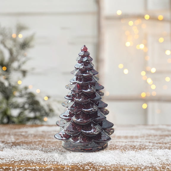 Holiday Crystal Christmas Tree Figurine - 2.32 Inch Glass Xmas Tree Decor for Tabletop, Fireplace Mantel, Centerpiece with Gift Box（Wine）