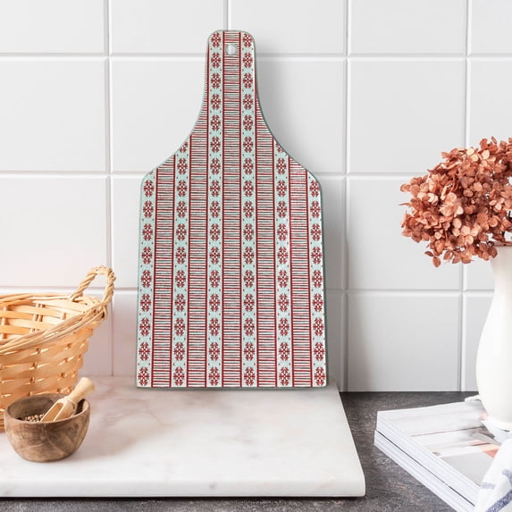 Holiday Cutting Board, Monochrome Design Snowflakes and Stripes Winter Noel Art, Decorative Tempered Glass Cutting and Serving Board, in 3 Sizes, by Ambesonne